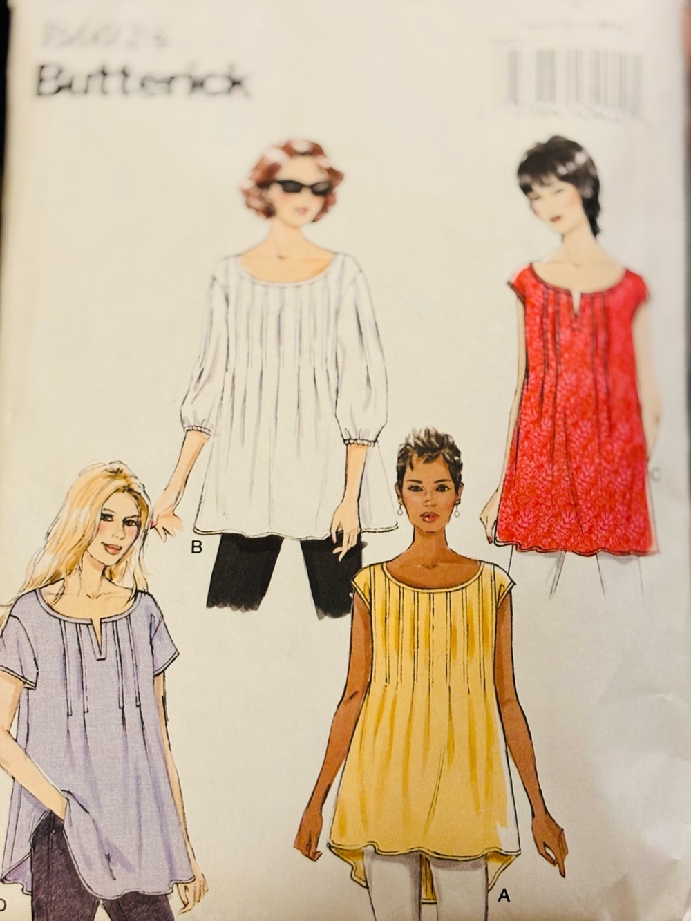 Butterick B6024 Loose Style Tops  Cut to Sizes XSm-Sml- Pre Owned